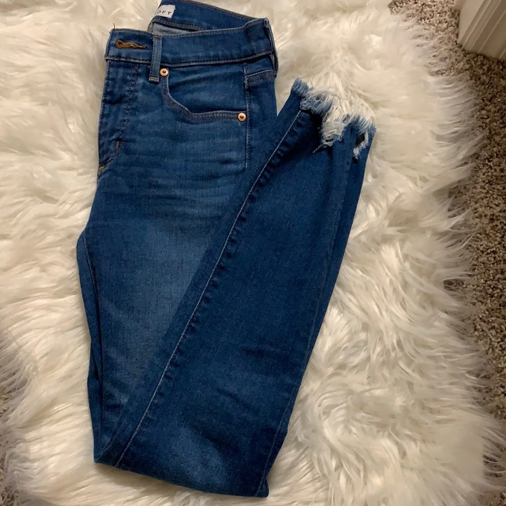 Loft skinny jeans with frayed hem